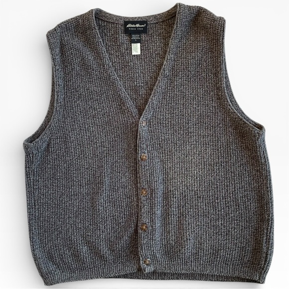 Eddie Bauer Other - Men’s Eddie Bauer Gray Knit Sweater Vest Button Front V-Neck Cotton Large L